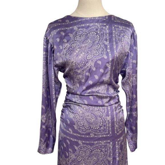 ZARA Purple Paisley Print Satin‎ Midi Dress Blogger Favorite sz XS Party Wedding - Picture 14 of 16